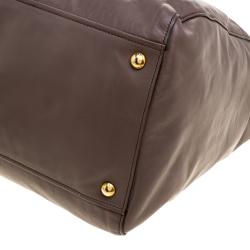 Pre Owned Prada Taupe Soft Leather Top Handle Tote 