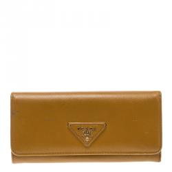 Pre Owned Prada Tan Saffiano Metal Leather Continental Wallet