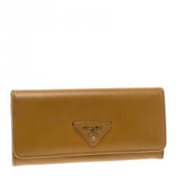 Pre Owned Prada Tan Saffiano Metal Leather Continental Wallet