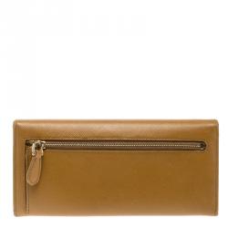 Pre Owned Prada Tan Saffiano Metal Leather Continental Wallet
