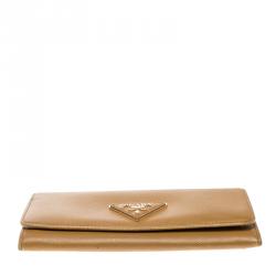 Pre Owned Prada Tan Saffiano Metal Leather Continental Wallet