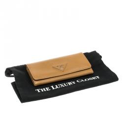 Pre Owned Prada Tan Saffiano Metal Leather Continental Wallet