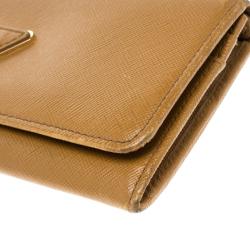 Pre Owned Prada Tan Saffiano Metal Leather Continental Wallet