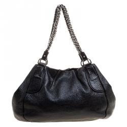 Pre Owned Prada Black Cervo Lux Leather Chain Tote