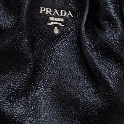Pre Owned Prada Black Cervo Lux Leather Chain Tote