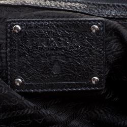 Pre Owned Prada Black Cervo Lux Leather Chain Tote