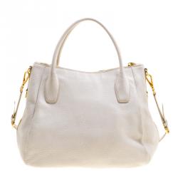 Pre Owned Prada Off White Leather Vitello Daino Sacca 2 Manici Top Handle Shoulder Bag