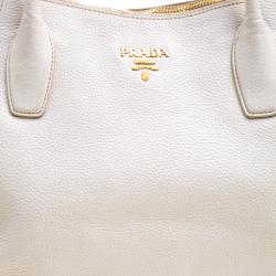 Pre Owned Prada Off White Leather Vitello Daino Sacca 2 Manici Top Handle Shoulder Bag