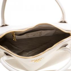 Pre Owned Prada Off White Leather Vitello Daino Sacca 2 Manici Top Handle Shoulder Bag