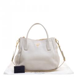 Pre Owned Prada Off White Leather Vitello Daino Sacca 2 Manici Top Handle Shoulder Bag