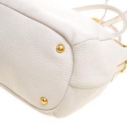 Pre Owned Prada Off White Leather Vitello Daino Sacca 2 Manici Top Handle Shoulder Bag