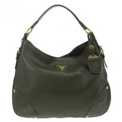 Prada Dark Green Vitello Daino Snap Hobo