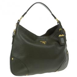 Prada Dark Green Vitello Daino Snap Hobo