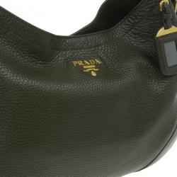 Prada Dark Green Vitello Daino Snap Hobo