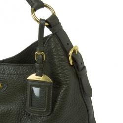 Prada Dark Green Vitello Daino Snap Hobo