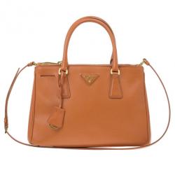 Pre Owned Prada Orange Saffiano Lux Small Double Zip Tote
