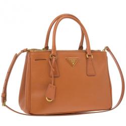 Pre Owned Prada Orange Saffiano Lux Small Double Zip Tote