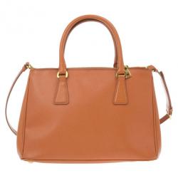 Pre Owned Prada Orange Saffiano Lux Small Double Zip Tote
