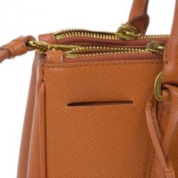 Pre Owned Prada Orange Saffiano Lux Small Double Zip Tote