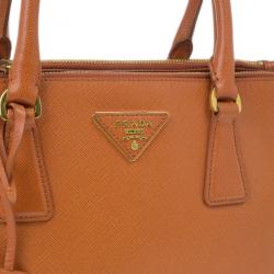 Pre Owned Prada Orange Saffiano Lux Small Double Zip Tote