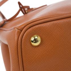 Pre Owned Prada Orange Saffiano Lux Small Double Zip Tote