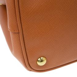 Pre Owned Prada Orange Saffiano Lux Small Double Zip Tote