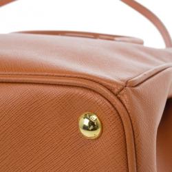 Pre Owned Prada Orange Saffiano Lux Small Double Zip Tote