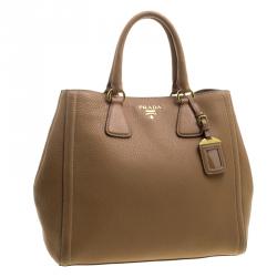 Pre Owned Prada Brown Vitello Daino Leather Shopper Tote