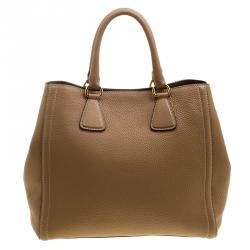 Pre Owned Prada Brown Vitello Daino Leather Shopper Tote
