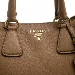 Pre Owned Prada Brown Vitello Daino Leather Shopper Tote