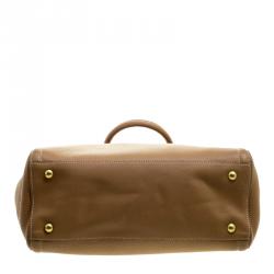 Pre Owned Prada Brown Vitello Daino Leather Shopper Tote