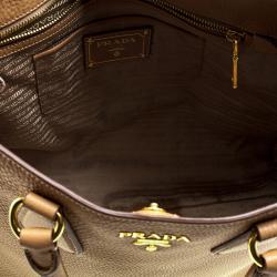 Pre Owned Prada Brown Vitello Daino Leather Shopper Tote