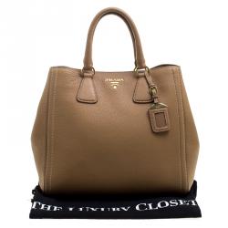 Pre Owned Prada Brown Vitello Daino Leather Shopper Tote