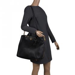 Pre Owned Prada Black Leather Vitello Diano Leather Side Zip Tote