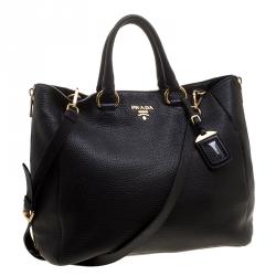Pre Owned Prada Black Leather Vitello Diano Leather Side Zip Tote