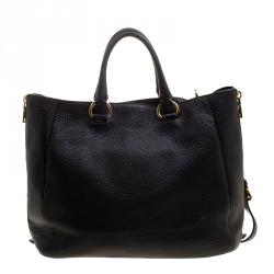 Pre Owned Prada Black Leather Vitello Diano Leather Side Zip Tote