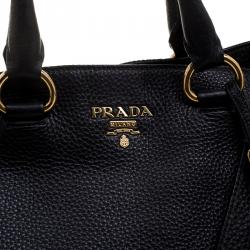 Pre Owned Prada Black Leather Vitello Diano Leather Side Zip Tote