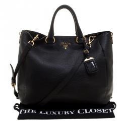 Pre Owned Prada Black Leather Vitello Diano Leather Side Zip Tote