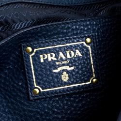 Pre Owned Prada Navy Blue Vitello Daino Leather Shopper Tote
