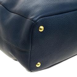 Pre Owned Prada Navy Blue Vitello Daino Leather Shopper Tote