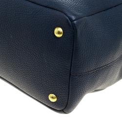 Pre Owned Prada Navy Blue Vitello Daino Leather Shopper Tote