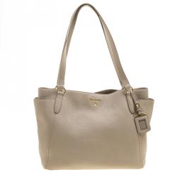 Pre Owned Prada Beige Vitello Daino Leather Shopper Tote