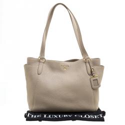 Pre Owned Prada Beige Vitello Daino Leather Shopper Tote