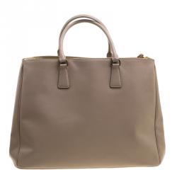 Pre Owned Prada Beige Saffiano Lux Leather Executive Double Zip Tote