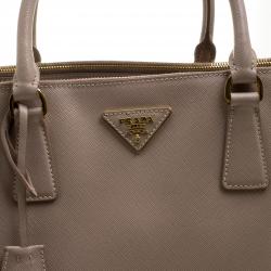 Pre Owned Prada Beige Saffiano Lux Leather Executive Double Zip Tote