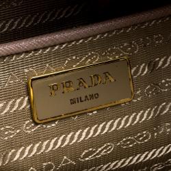 Pre Owned Prada Beige Saffiano Lux Leather Executive Double Zip Tote