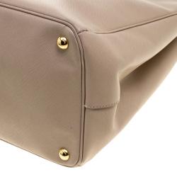 Pre Owned Prada Beige Saffiano Lux Leather Executive Double Zip Tote