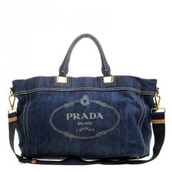 Pre Owned Prada Blue Denim Logo Tote 