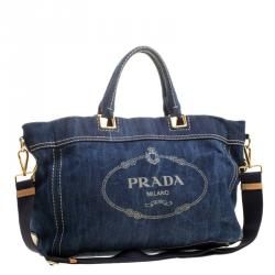 Pre Owned Prada Blue Denim Logo Tote 