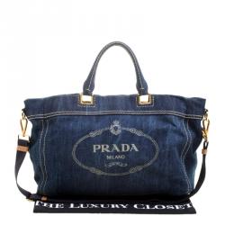 Pre Owned Prada Blue Denim Logo Tote 